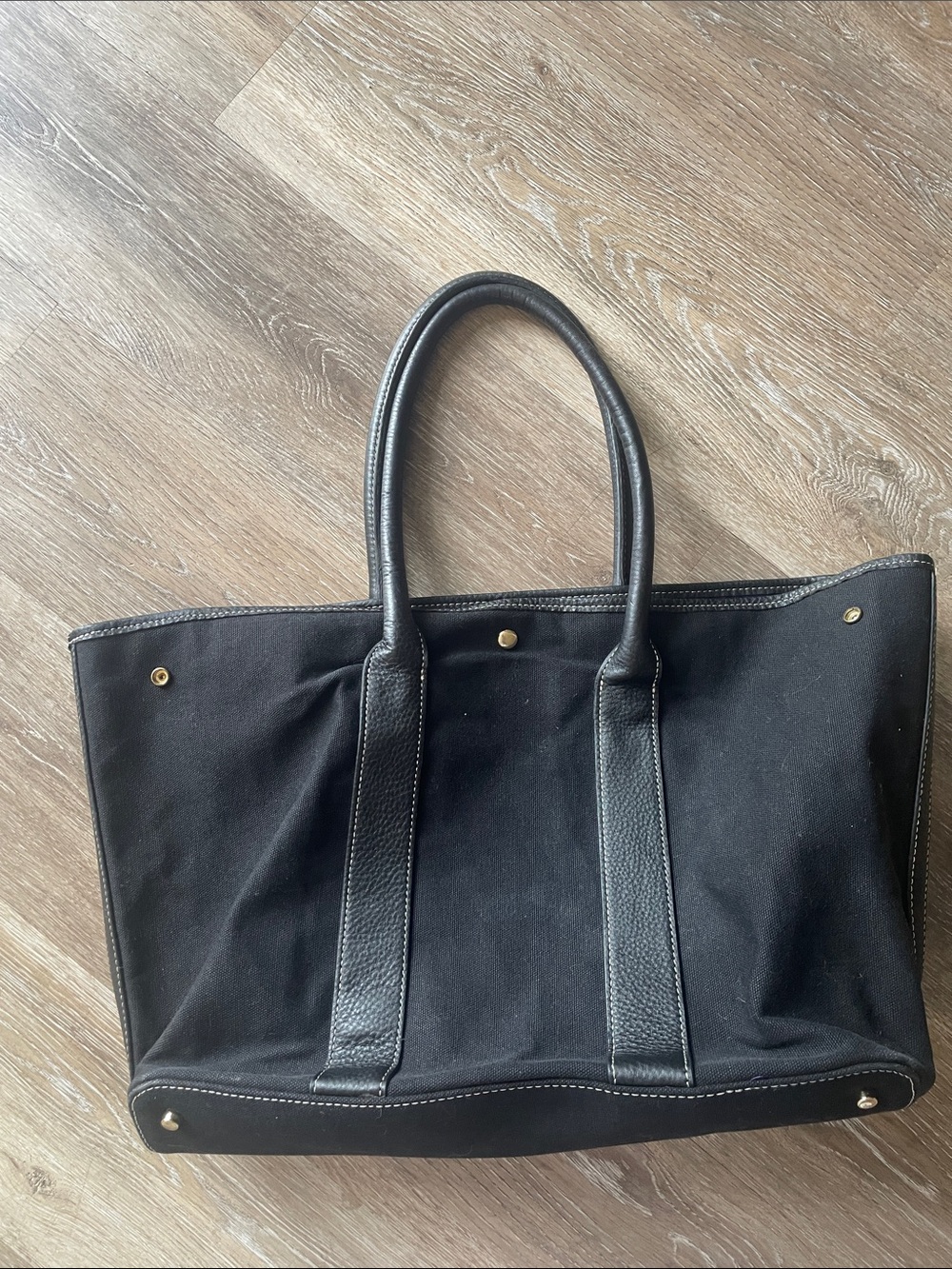 Classic Black Canvas Tote Bag with Leather Trim